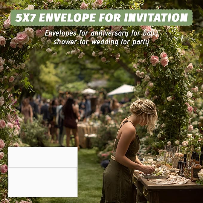5x7 Envelopes For Invitation,A7 Envelope white,50 pack 5x7 card Envelopes Self Seal,for weddings, greeting cards,baby shower,photos,birthday (50, White, A7)
