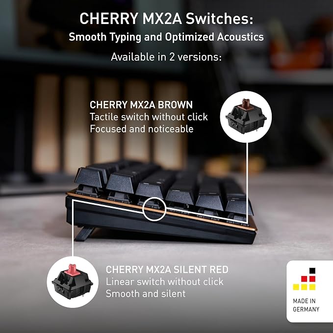 Cherry KC 200 MX, Wired Mechanical Office Keyboard, Modern Design with Elegant Aluminum Surface, USB-A Connection, MX2A Brown Switches, White/Silver