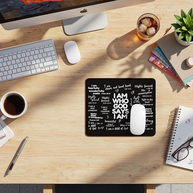 Inspirational Christian God Says I Am Mouse Pad, Black Bible Verse Affirmation Mouse Pads Mousepad for Home Office Dorm Computers Laptop Supplies Desk Accessories, 9.5x7.9 Inch
