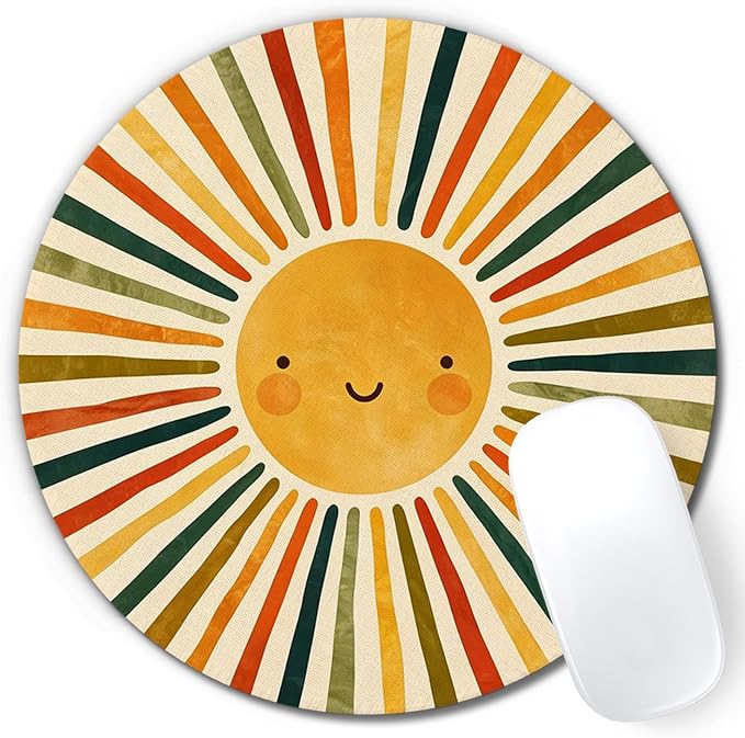 Boho Colorful Sunshine Round Mouse Pad 7.9x7.9in | Boho Office Supplies,Rainbow Sunshine Mousepad Mouse Mat for Computer Laptop Home Office Dorm Desk Accessories