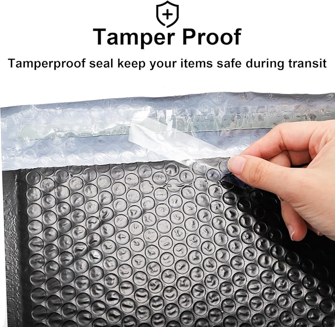 Nicunom 50 Pack Bubble Mailers 8.5 x 12", Usable Size 8.5 x 11" Self Seal Padded Envelopes Opaque Poly Wrap Bubble Bags Waterproof Shipping Bags for Small Busines Mailing Packaging, Black