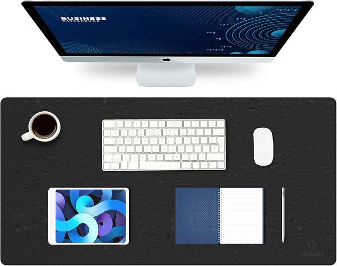K KNODEL Large Office Desk Mat, Leather Mouse Pad (31.5"x15.7", Black) | Desk Pad, Keyboard Pad, Computer and Laptop Mat, Desktop Protector and Cover, Writing Pad and Blotter for Home Office