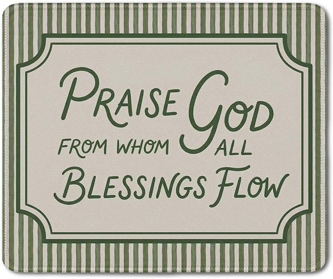 Christian Mouse Pad, Sage Green Striped Praise God from Whom All Blessings Flow Bible Verse Mouse Pads Mousepad for Home Office Dorm Computers Laptop Supplies Desk Accessories, 9.5x7.9 Inch