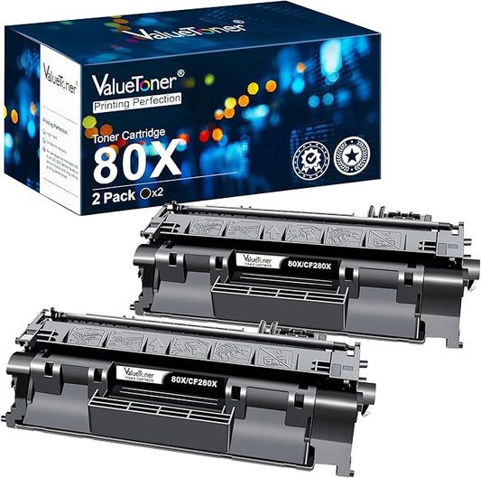Valuetoner Compatible 80X Toner Cartridge Replacement for HP 80X CF280X 80A CF280A Toner Cartridge High Yield for HP LaserJet Pro M400 401a 401d 401n 401dn M401dw 425dn 425dw Series Printer (2 Black)