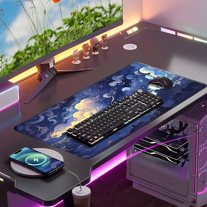 Pastel Large Mouse Pad Blue Desk Mat Aesthetic Sky Kawaii Gaming Mouse Pad XXL Keyboard Computer Mat Cute Desk Decor Office Gift 31.5 X15.7 in