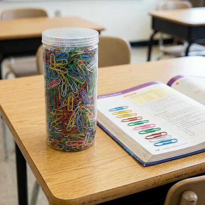 Colored Paper Clips, Multicolor, 2000PCS, 1.3 Inch | Vinyl Coated, 6 Assorted Colors, Rust Resistant, No Snag, Bulk Pack