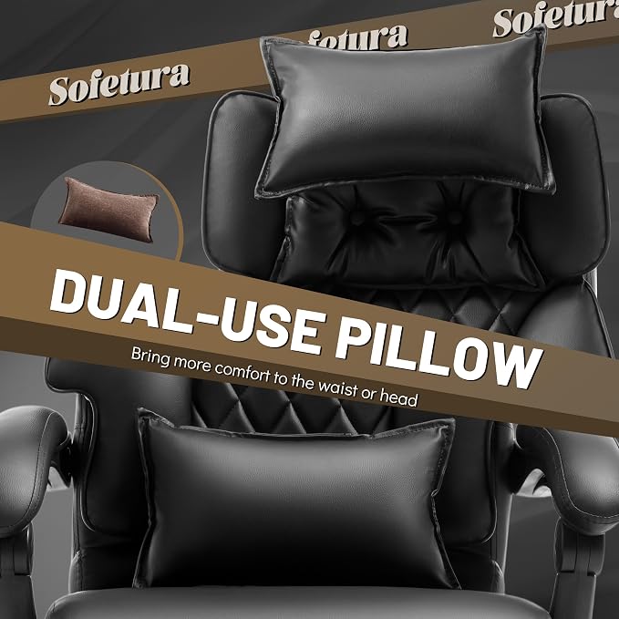 Office Chair with Foot Rest,3D Kneading Massage & Heat Executive Office Chairs for Heavy People,500LBS Big and Tall Office Chair,Ergonomic Reclining Desk Chair,Dual-Use Pillow,Home Office,Black