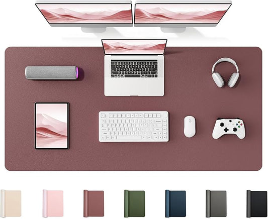 YSAGi 55" x 24" Large PU Leather Desk Mat for Keyboard and Mouse - Waterproof Non-Slip Desk Pad Protector for Office, Home, Writing Desk, Dark Pink