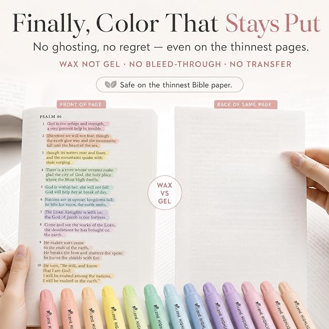 10 Pack Bible Safe Highlighters - Pastel Color, Wax Highlighters | No Bleed, Scripture Markers for Journaling, Study Accessories and School Supplies