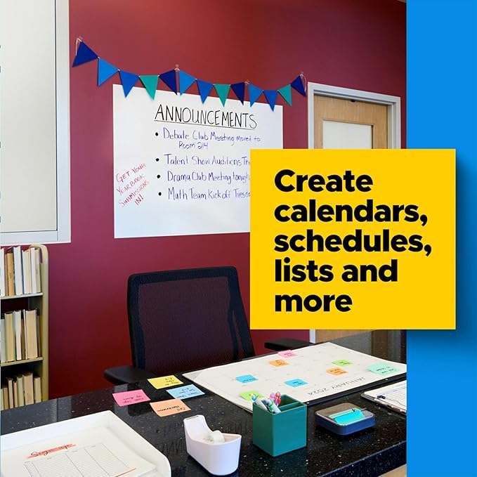 Post-it Easy Erase Permanent Marker Whiteboard Surface, Permanent Marker Wipes Away with Water, 6 ft x 4 ft, White Dry Erase Whiteboard Film (EE6x4)