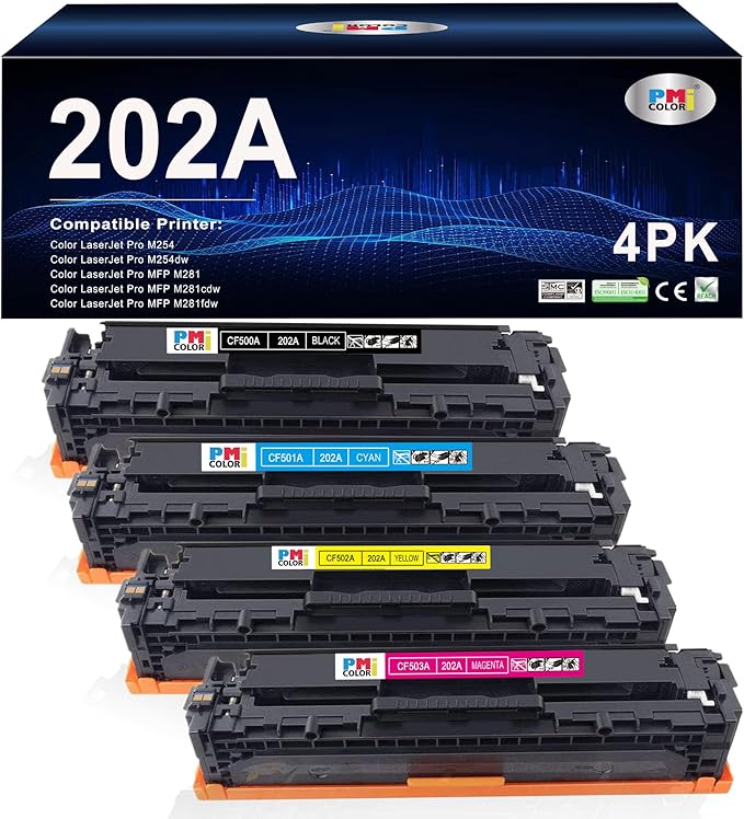 202A Toner Cartridges - 4 Pack for HP 202A M254dw M281cdw M281fdw M281fdn | Compatible for HP Color LaserJe Pro M254dw MFP M281cdw, M281fdw M281fdn M281 M254 Series (Black,Cyan,Magenta,Yellow)