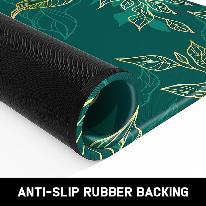 Mouse Pad, Minimalism Marble Style Computer Pad, Anti-Slip Rubber Mouse Mat with Stitched Edges for Gaming, Office, Laptop, PC, Women, 9" x 8" Thick 3 mm, Green Leaves