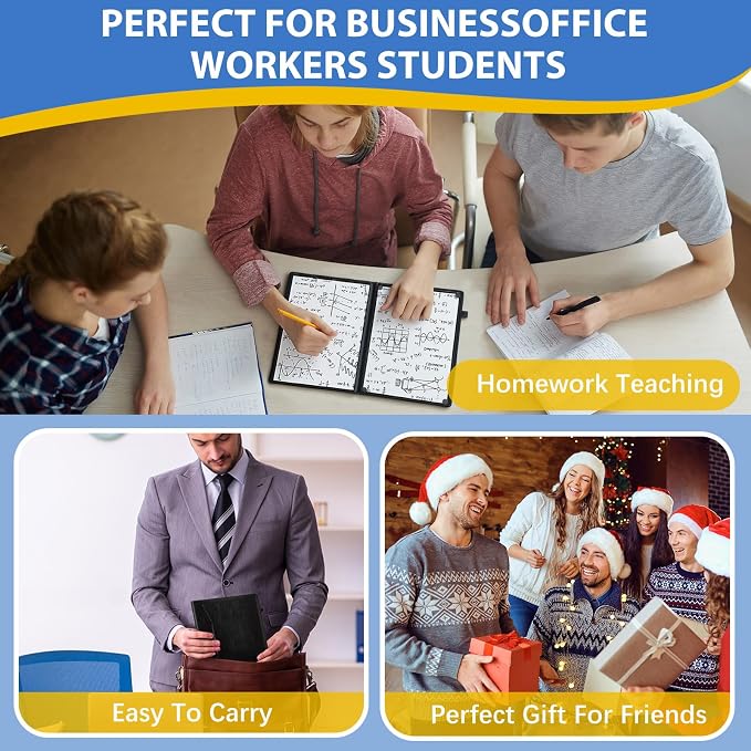 Feifeiya 6 Sides Dry Erase Notebook, Black, A5 6" X 8.5" | Portable Reusable Whiteboard Notepad 6 Side Foldable Dry Erase White Board for Planner Office Study Business Meeting Supplies