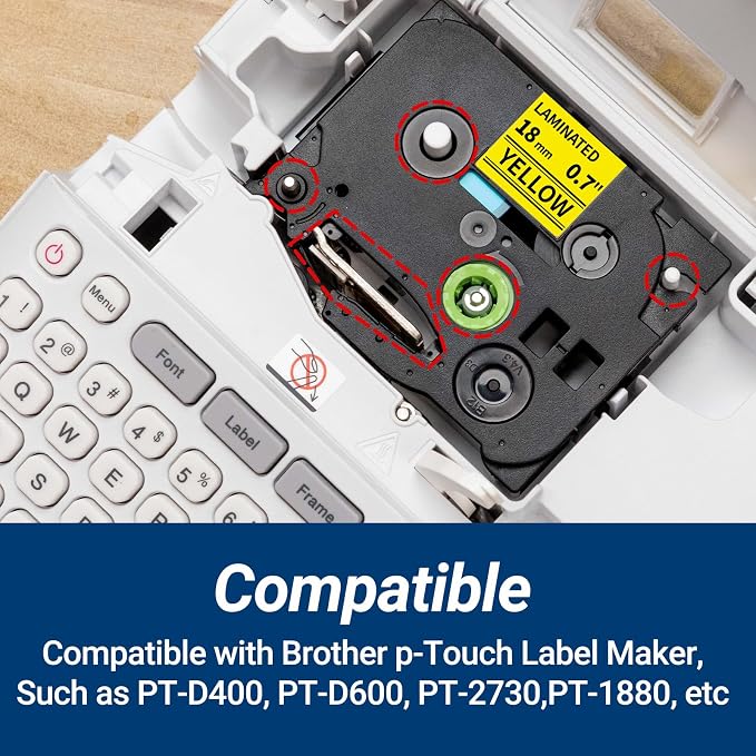 Labelife TZe-641 18mm Yellow Label Tape Replace for Brother P Touch TZe | TZ Tape 18mm 0.7 Laminated Yellow 3/4'' TZ641 for Ptouch PTD400 PT-D460BT PTD600 PT1880 Label Maker Refills, 4-Pack