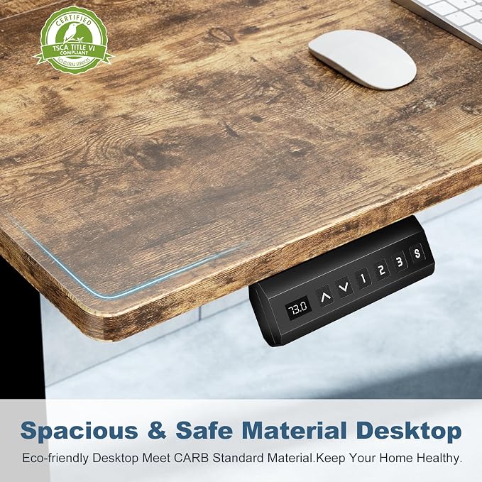 DUMOS 48 Inch Electric Standing Desk, Memory Adjustable Home Office Desk | Sit Stand Up Desk for Work Home Office,Adjustable Desk, Rising Computer Table with Splice Board,Cable Management,Hook,Brown