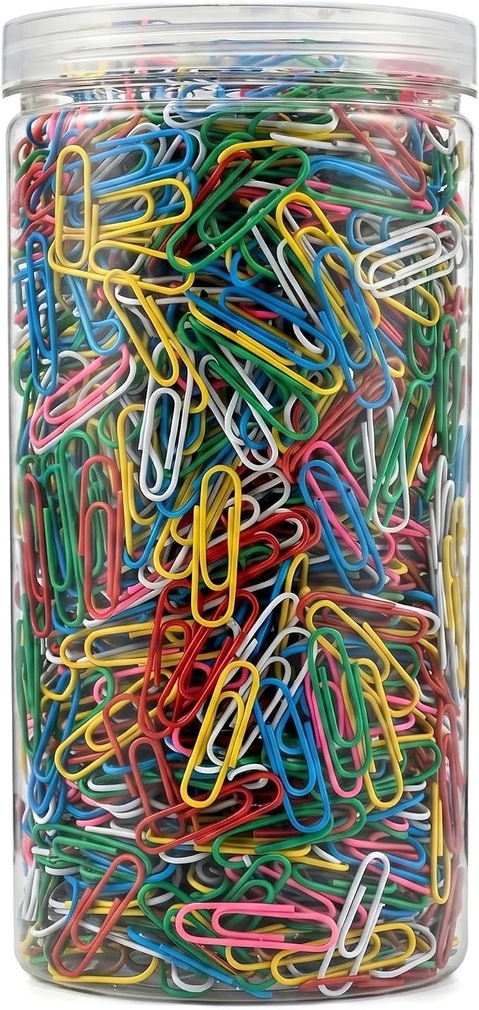 Colored Paper Clips, Multicolor, 2000PCS, 1.3 Inch | Vinyl Coated, 6 Assorted Colors, Rust Resistant, No Snag, Bulk Pack
