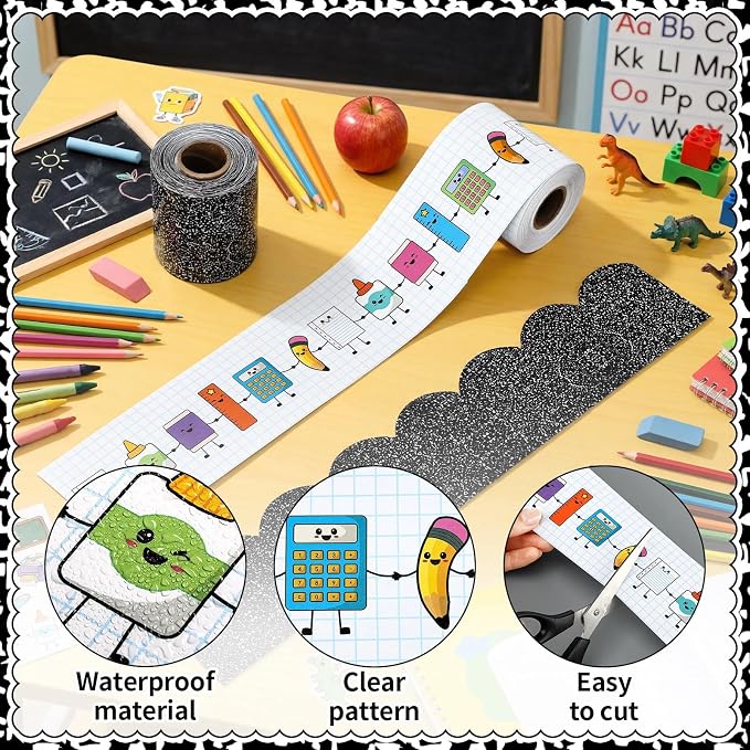 Gilprop 100ft Back to School Bulletin Board Border Composition School Theme | Classroom Decoration, Scalloped Trim, Preschool Kindergarten Office Teacher Suppy, Party Wall Decor