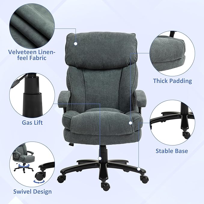 HOMCOM Big and Tall Office Chair, Up to 450 lbs. Overstuffed Executive Desk Chair with Swivel Wheels, High Back, for Heavy People, Gray