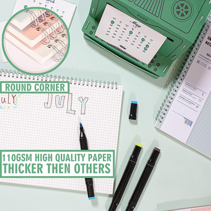 OWSC 3 Pack Graph Spiral Notebook, Hardcover Notebooks for Work A4 Graph | 5.9 x 8.3 IN Notebooks College Ruled for Note Taking, School and Journal with 80 Sheets/160 Pages 110 GSM Thick Papers