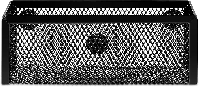 Amazon Basics Magnetic Storage Baskets, Mesh Organizers for Office Supplies and Workspace, 6" x 2.5" x 2.2", Black, 3-Pack