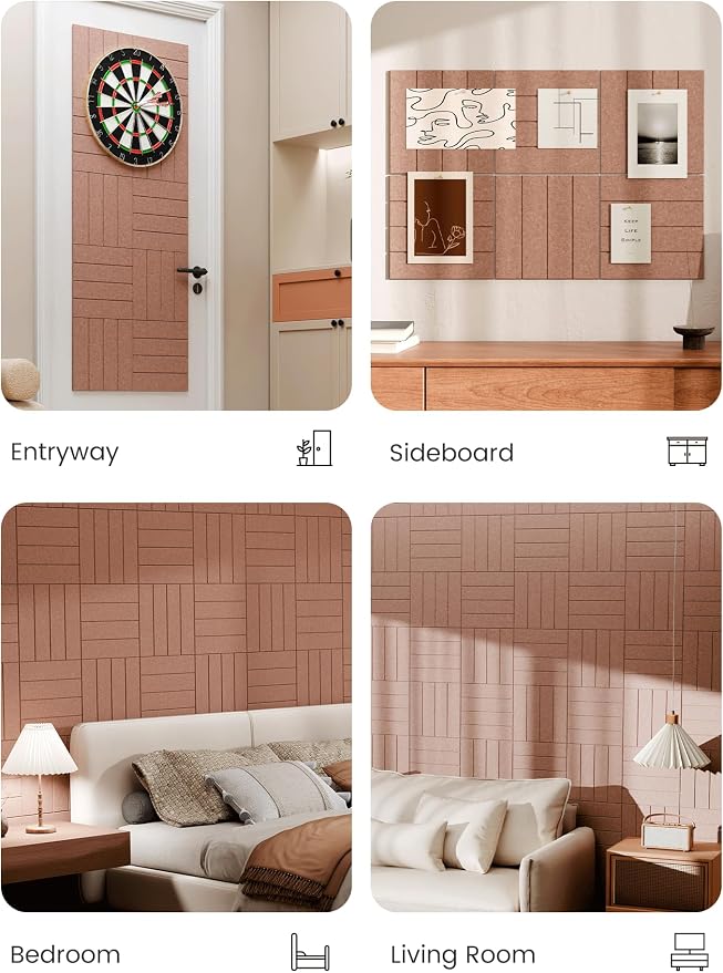 Bumusty 36" x 24" Large Cork Board Alternative, Terracotta | 6-Pack Felt Bulletin Board Tiles, 60 Adhesive Tabs, 30 Pushpins, Home, Office, Classroom, Vision Board