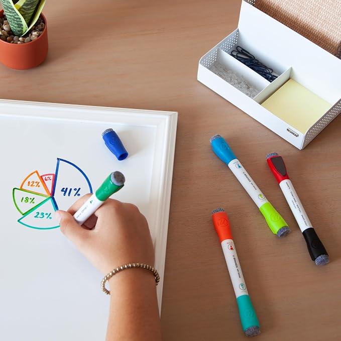 U Brands Dry Erase Markers, Double Ended Whiteboard Markers, Medium Bullet Tip, Low Odor, Assorted Bright Colors, Dry Erase Marker Set with Eraser Caps, Office School Classroom Supplies, 6 Pack