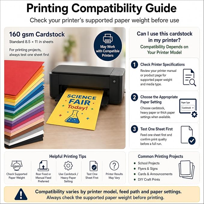 Colored Cardstock 8.5 x 11, 20 Assorted Construction Paper, 60 lb | Cardstock Printer Paper 8.5 x 11, 100 Sheets of Assorted Card Stock for Classroom, Greeting Cards, Scrapbooking and Crafts.