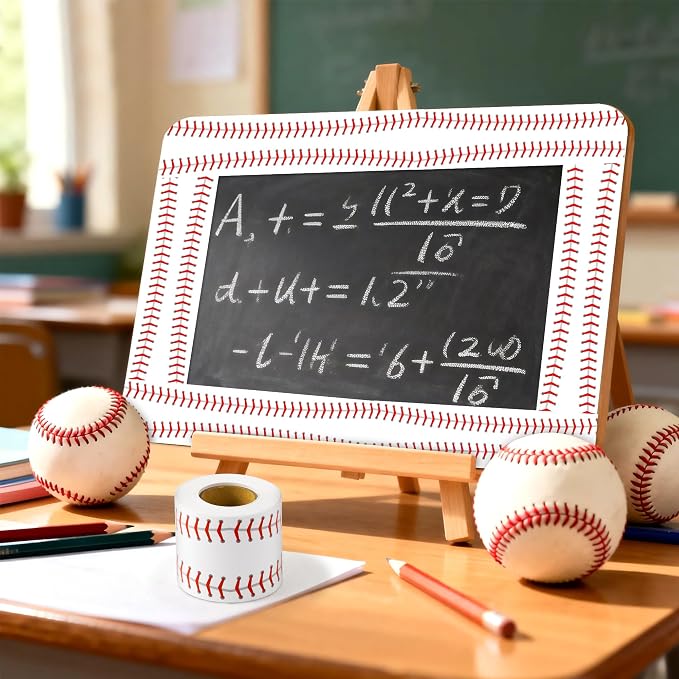 BeYumi Baseball Sport Border Trim - 65ft Back to School Baseball Patterned Straight Rolled Border Trim Red White Ball Sport Theme Bulletin Board Set Party School Classroom Chalkboard Wall Decoration