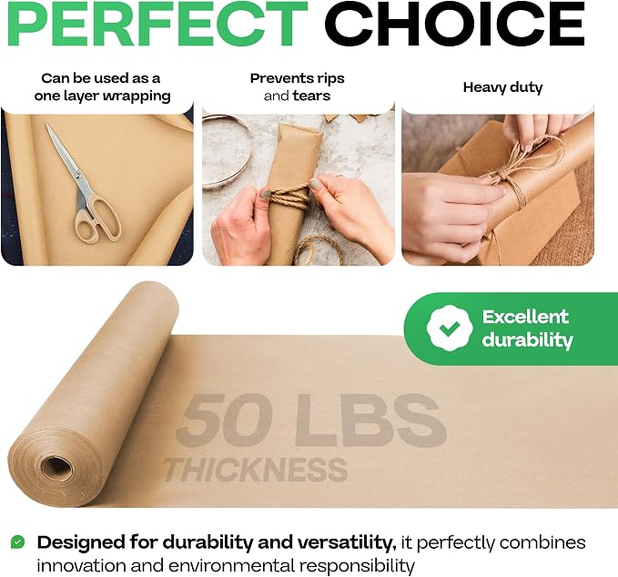 Brown Kraft Paper Roll 18" x 1200" (100 feet) with Cutter - USA-Made Gift Wrapping Paper for Packing, Moving, Shipping & Crafts/Arts - 100% Recyclable Natural Craft Material by IDL Packaging | Gift Wrapping Paper for Packing, Moving, Shipping & Crafts/...
