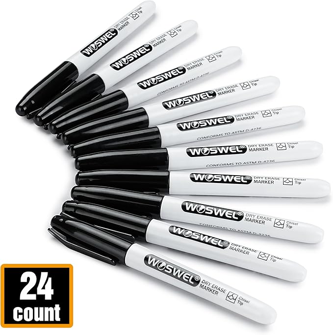 Dry Erase Markers,24 Pack Black Chisel Tip Whiteboard Markers, Chisel Point Low Odor Dry Erase Marker for School Office and Home