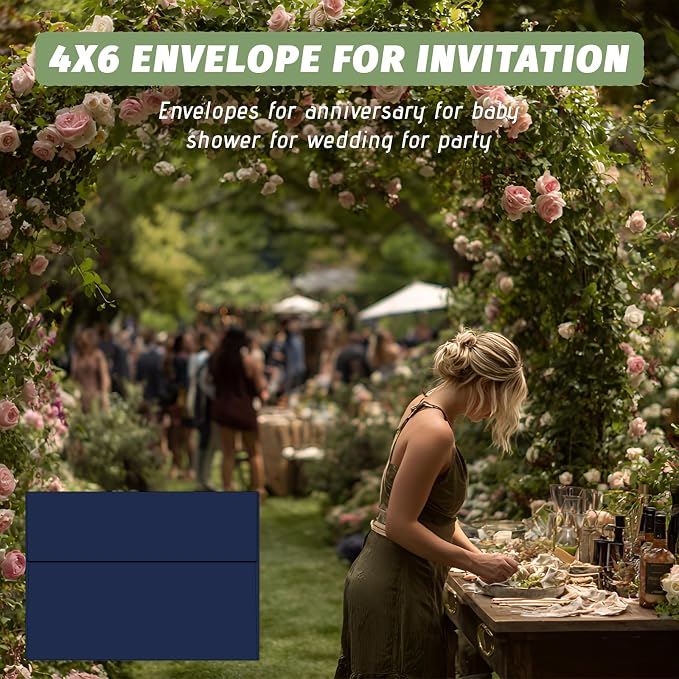 4x6 Envelopes For Invitation (50, Blue, A4) | A4 Envelope blue,50 pack 4x6 card Envelopes Self Seal,for weddings, greeting cards,baby shower,photos,birthday