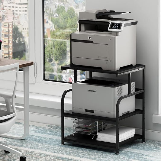 Fannova 23.6"x18.9"x30" Large Printer Stand with Adjustable Storage Shelf | Heavy Duty 3 Tier Printer Cart with Industrial Wheels, Table for 3D Printer Copier Scanner, Home Office Furniture, Black