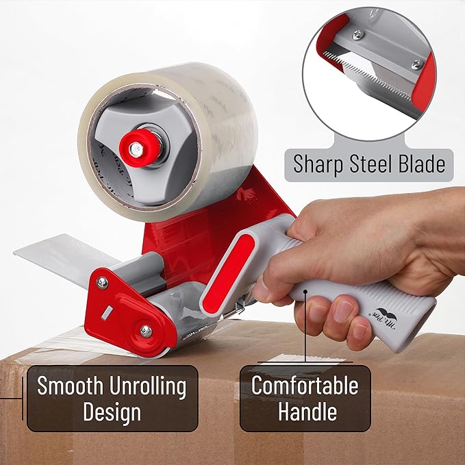 Mr. Pen 3-Inch Heavy Duty Packaging Tape Dispenser Gun - Clear Tape for Packing Boxes & Moving