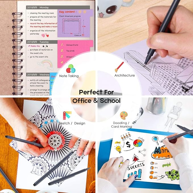 iBayam Fineliner Pens, Slim Barrel, Fine Point 0.38mm, Black Ink, 18 Count | Home, Office, School, Journaling, Writing, Note-Taking, Teacher Supplies