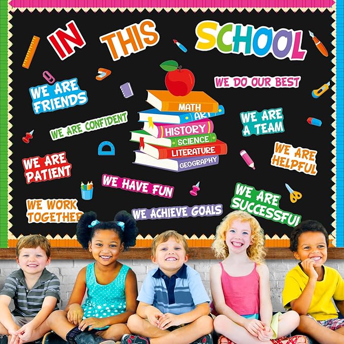 Motivational Bulletin Board Decoration Set Classroom Affirmation Station Bulletin Board in This School Classroom Cutouts for Back to School Elementary Home Wall Door Supplies