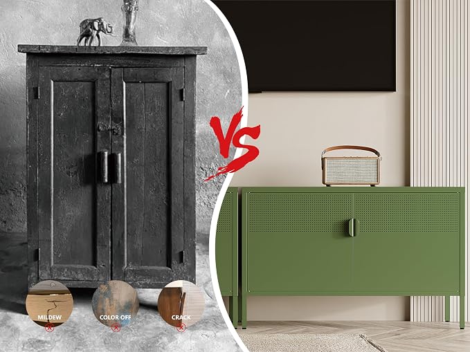 Metal Storage Cabinet,2 Door TV Stand, Metal Mesh Accent Cabinet | Magnetic Door Closure,Low Storage Cabinets with Doors and Shelf for Home,Office,Living Room
