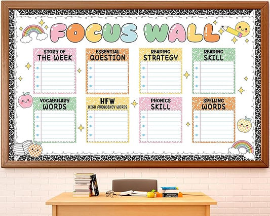 Composition Notebook Reading Bulletin Board Set Focus Wall Bulletin Board Back to School Classroom Decoration Colorful Cutouts for First Day of School Class Chalkboard Wall Door Decor Supplies