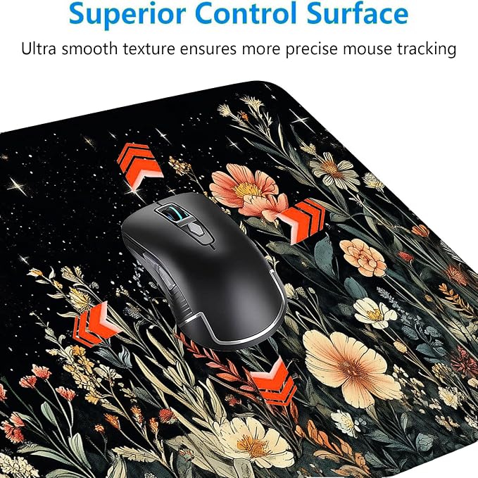 Cute Mystical Plants Desk Pad Whimsical Moon Stars Extended Gaming Mouse Mat with Stitched Edge Non-Slip Base - Big Office Computer Keyboard Laptop Home - 31.5"x11.8"