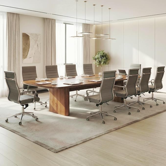 Okeysen Office Desk Chair, Ergonomic Leather Modern Conference Room Chairs, Executive Ribbed Height Adjustable Swivel Rolling Chair for Home Office Set of 12. (Grey)