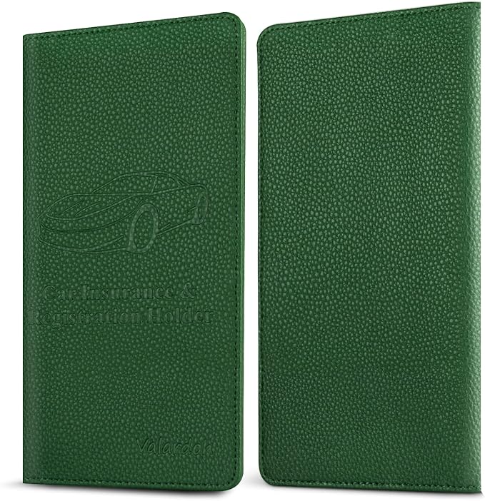 Premium Car Registration and Insurance Card Holder, Car Document Holder for Cards, Driver License & other Essential Documents (Dark Green)