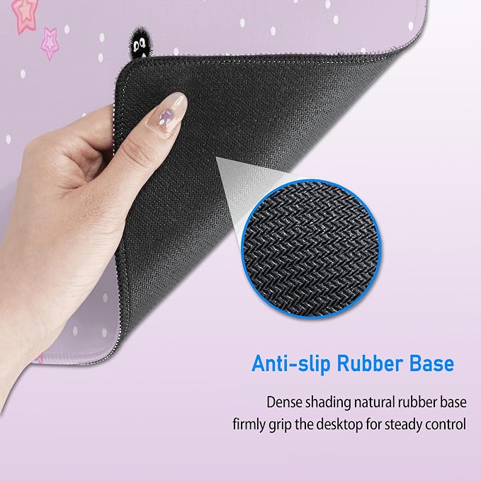 Cute Purple Mouse Pad,Large Kawaii Gaming Desk Mat 31.5 x 12 in | Star Sea Urchin Anime Lilac Decor Mousepad for Girls Women,Pastel Lavender Extended Girly Deskmat with Stitched Edges