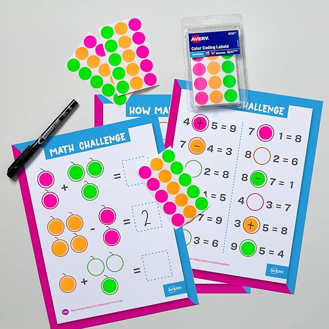 Avery® Color-Coding Removable Labels, 3/4 Inch Round Labels, Assorted Neon Colors, Non-Printable, 315 Dot Stickers Total (6733)