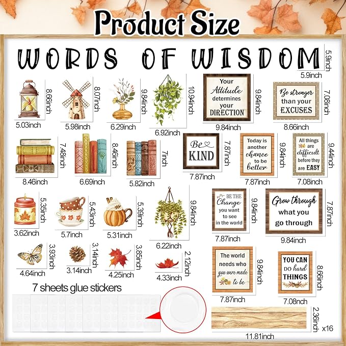 Qilery Bookshelf Bulletin Board Set, Motivational Words of Wisdom Cutouts | Rustic Boho Library Reading Nook Wall Posters, Inspirational Teacher Supplies for Back to School Classroom Decor