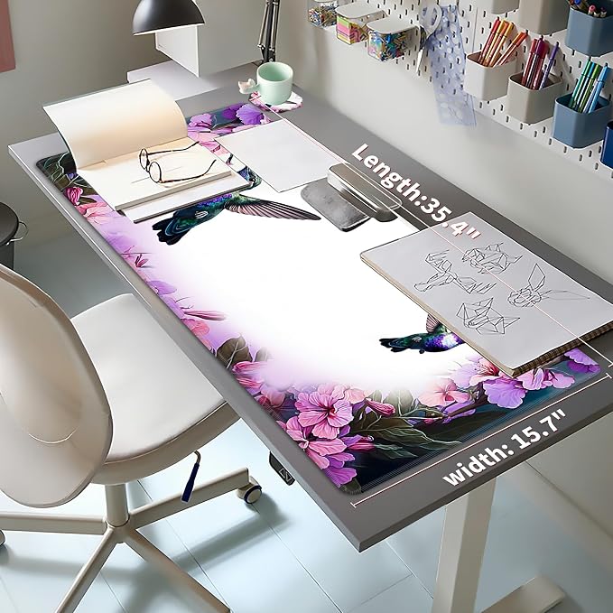 Hummingbird Extended Large Mouse Pad with Coaster - 35.4 x 15.7 Full Desk Mousepad - Stitched Edges - Ultimate Gaming Desk Mat