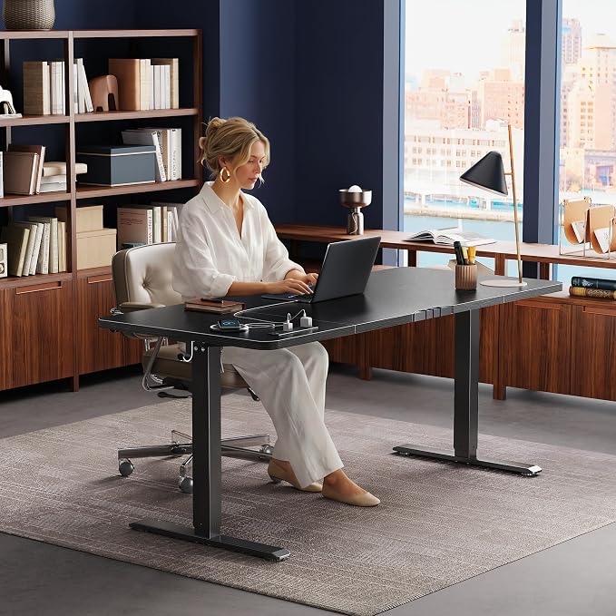 Huuger 63 X 24 Inch Electric Standing Desk with Power Outlets and USB-C Port, Height Adjustable Desk, Sit Stand Desk for Home Office, Computer & Gaming Desk with 4 Presets, Stable Steel Frame, Black