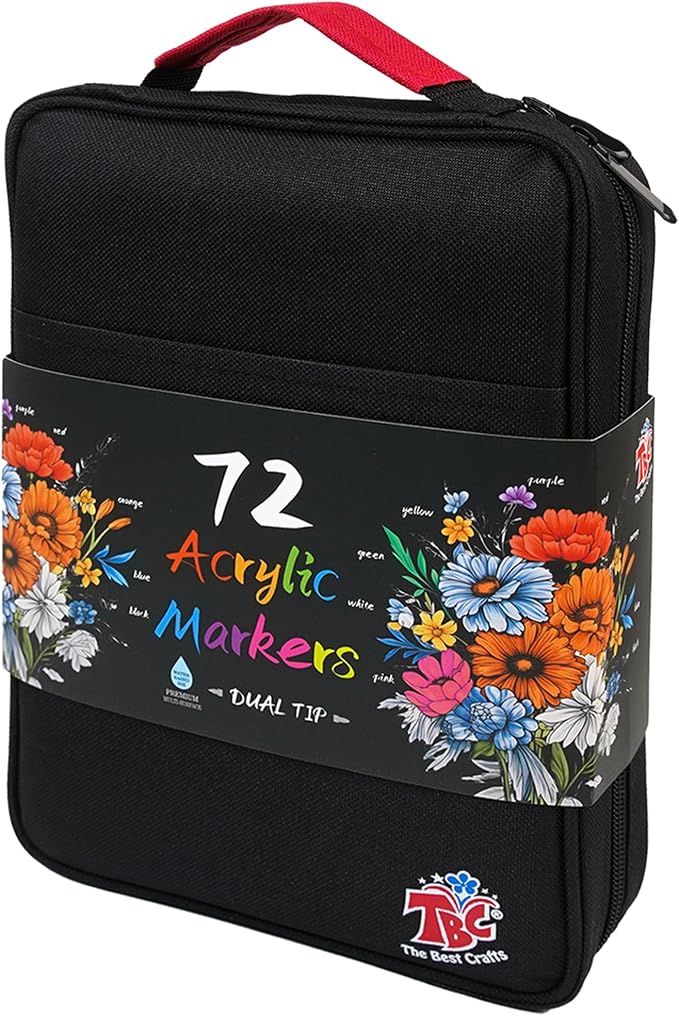 TBC The Best Crafts Acrylic Paint Markers, 72 Colors Dual Tip, Double Zipper Canvas Bag – Waterproof, Non-Toxic, Art Supplies for Canvas, Wood, Glass, Rock, Ceramic – Gift for Artists & Hobbyists