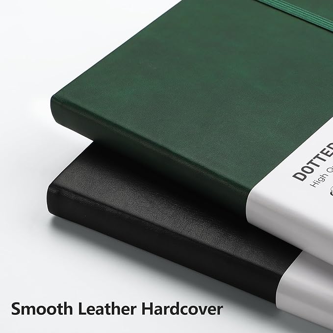 RETTACY Dotted Journal Notebook, 192 Pages, A5 Medium Size (5.7'' x 8.3''), Leather Hardcover, 100 GSM Thick Paper, for Journaling, Planning, Tracking (Dark Green)