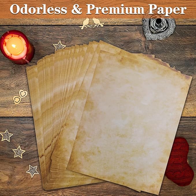 80 Sheets Vintage Paper, 8.5" x 11" Letter Size Printer Paper, Antique Stationery for Writing, Double-sided Aged Parchment Paper for Printing, Decorative Old Look for Invites Resume