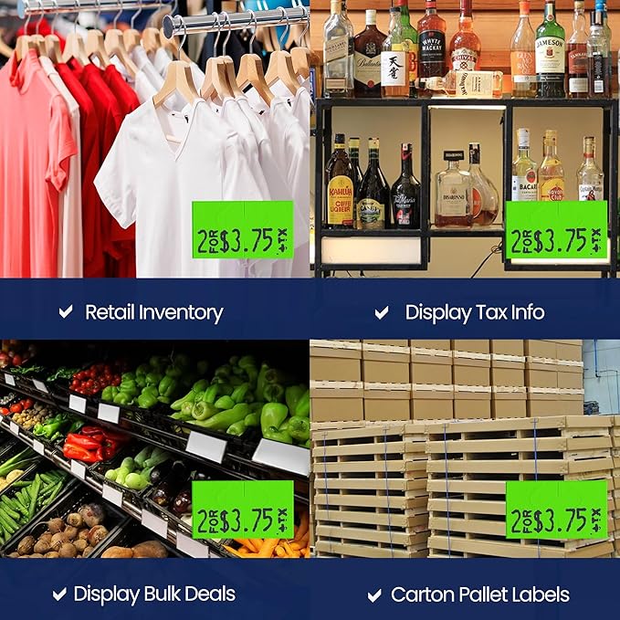 Perco Fluorescent Green Pricing Labels for Monarch 1131 Price Gun – 3 Sleeves, 24 Rolls Value Pack - 60,000 Price Marking Labels – with Ink Rolls Included