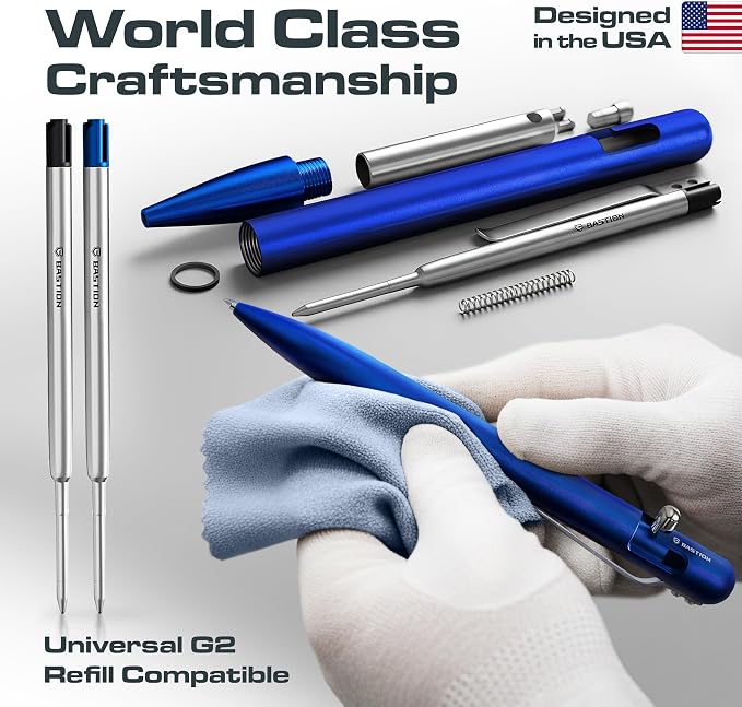 BASTION Bolt Action Pen, Aluminum Blue, Premium Metal Writing Pen, EDC